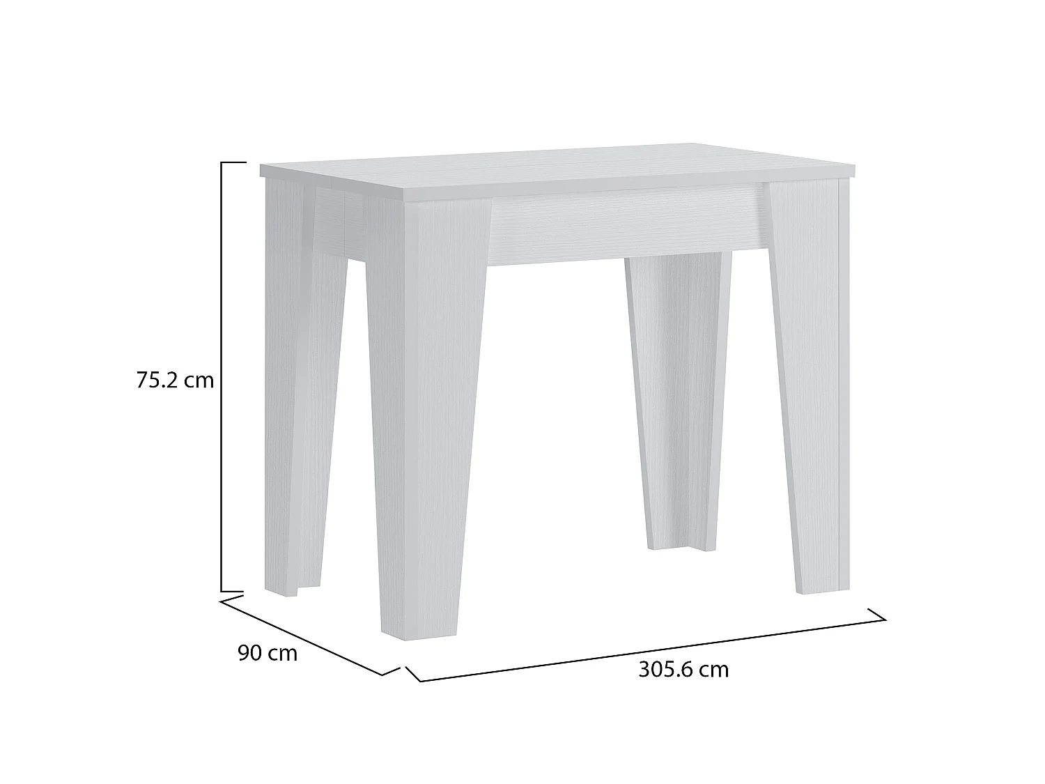 Console Extensible Gizio, 12 Places, 306x90x75h cm Blanc, Allongeable, Mécanisme d'Extension Central
