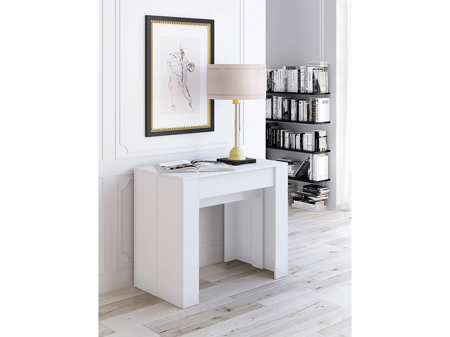 Console extensible Vaelis, 10 places, 90x237x76,6h cm, blanc