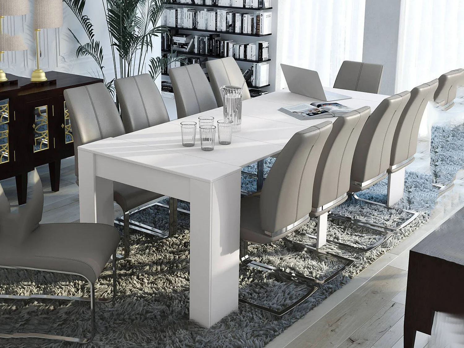 Console extensible Vaelis, 10 places, 90x237x76,6h cm, blanc