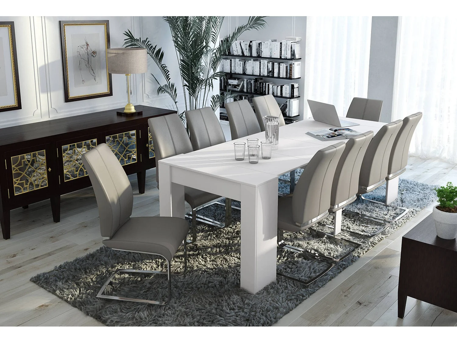 Console extensible Vaelis, 10 places, 90x237x76,6h cm, blanc