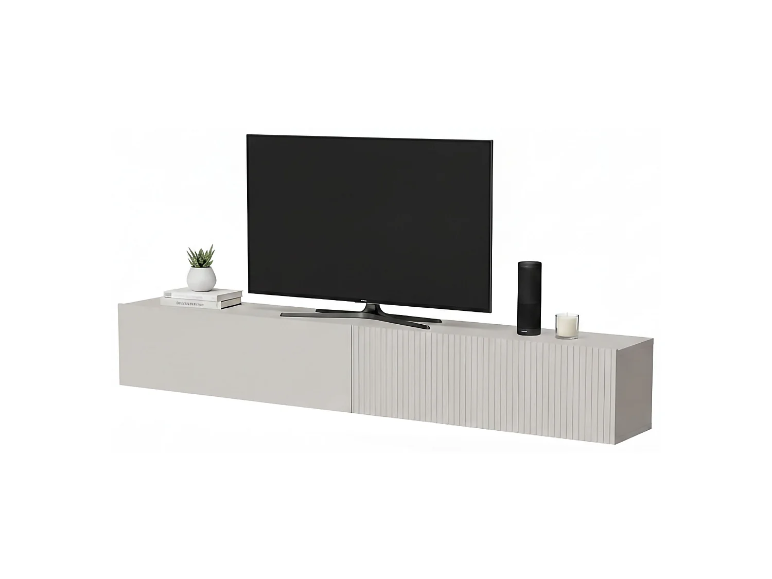 Tv-meubel Sindia, een Plank, 200x30x31h cm Beige, Moduleerbaar, 4 Vakken