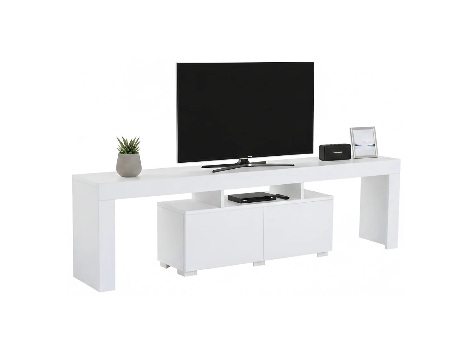 Mueble para TV Andarna, 2 estantes, 180x31x50h cm blanco, 2 puertas, 3 compartimentos