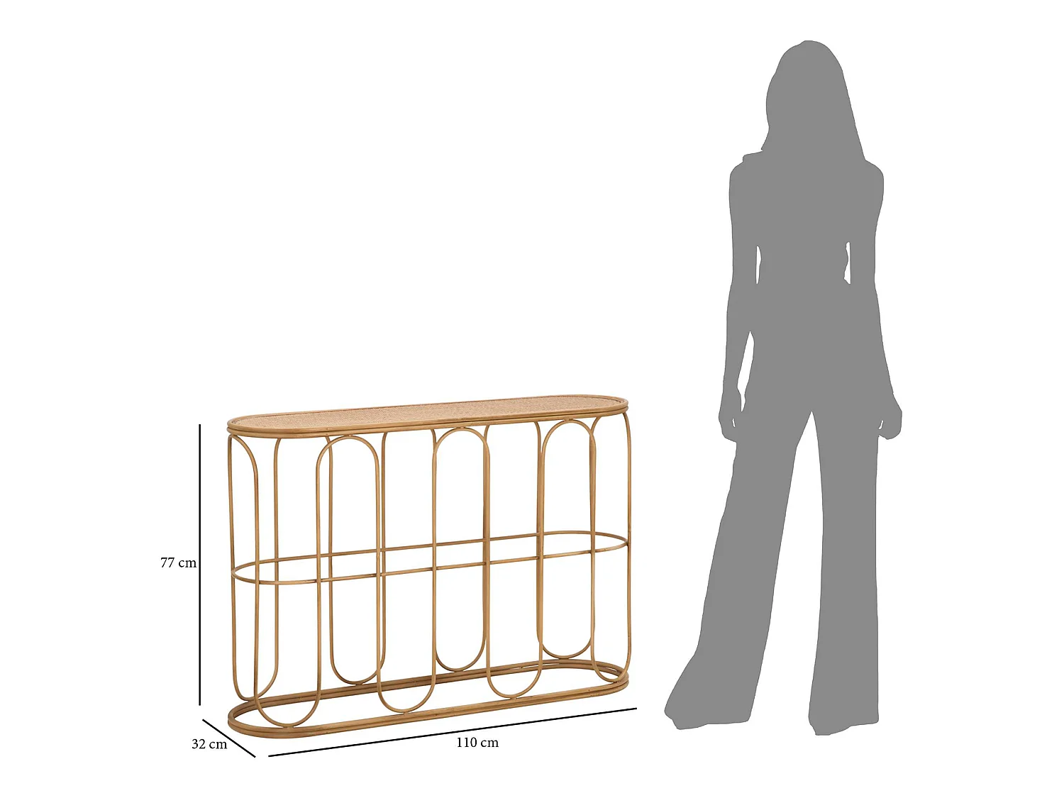 Consolle Tiznit, un Ripiano, 110x32x77h cm Marrone, Struttura Effetto Bamboo, Materiale Struttura in Legno