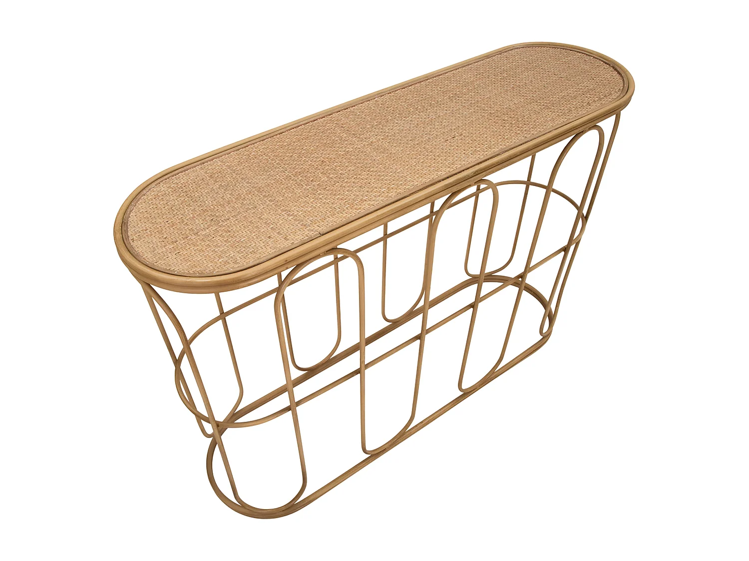 Consolle Tiznit, un Ripiano, 110x32x77h cm Marrone, Struttura Effetto Bamboo, Materiale Struttura in Legno
