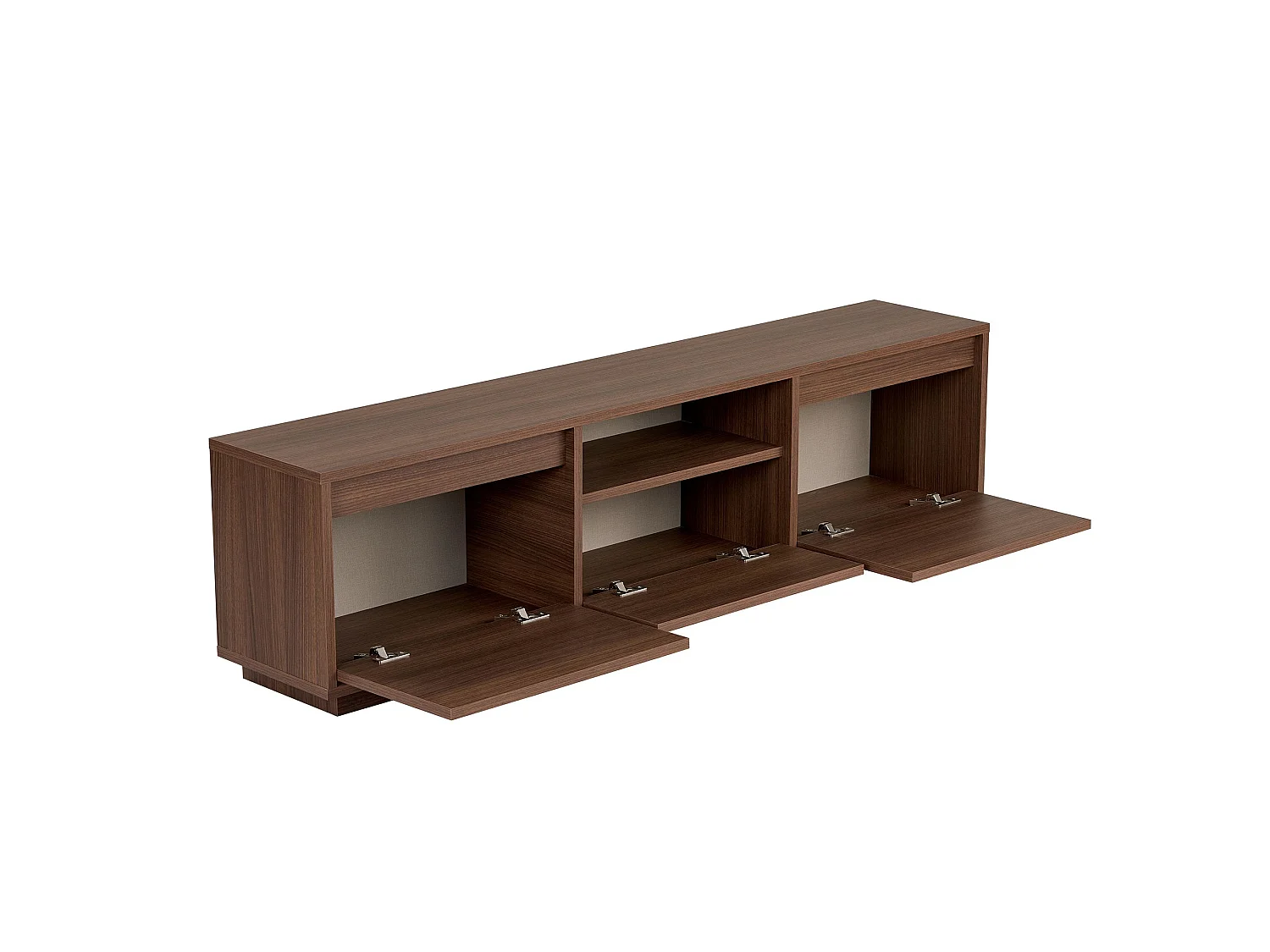 Meuble TV Morrigan, un Étagère, 160x30x42h cm Noyer Marron, 3 Portes, 4 Compartiments