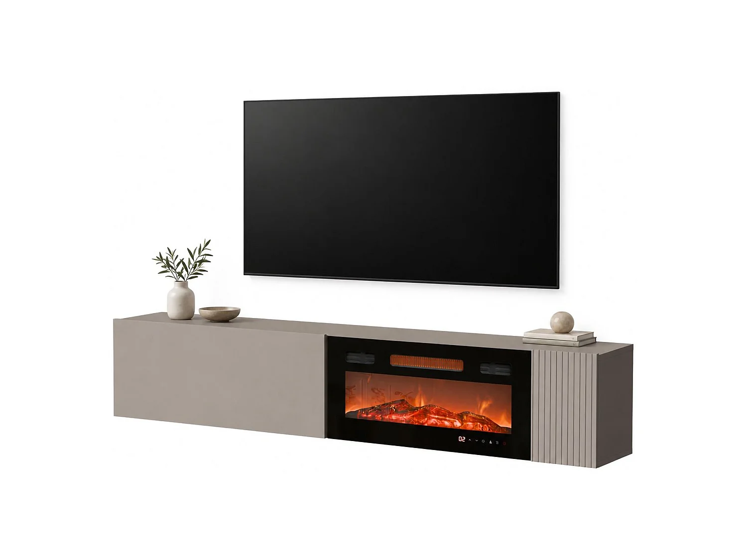 Meuble TV Sindia, 1 Étagère, 200x30x31h cm Beige, Modulable, 4 Compartiments