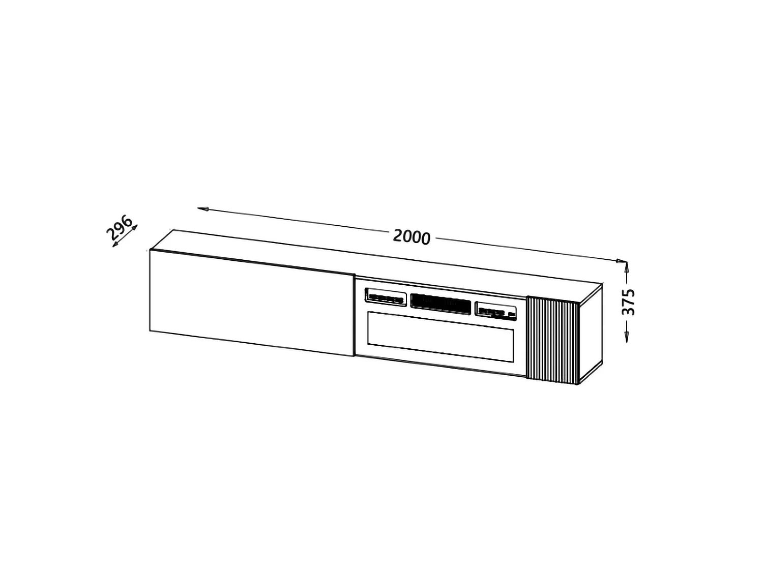 Mobile Porta tv Sindia, Modulabile, 200x30x31h cm Nero Antracite, un Ripiano, 2 Ante