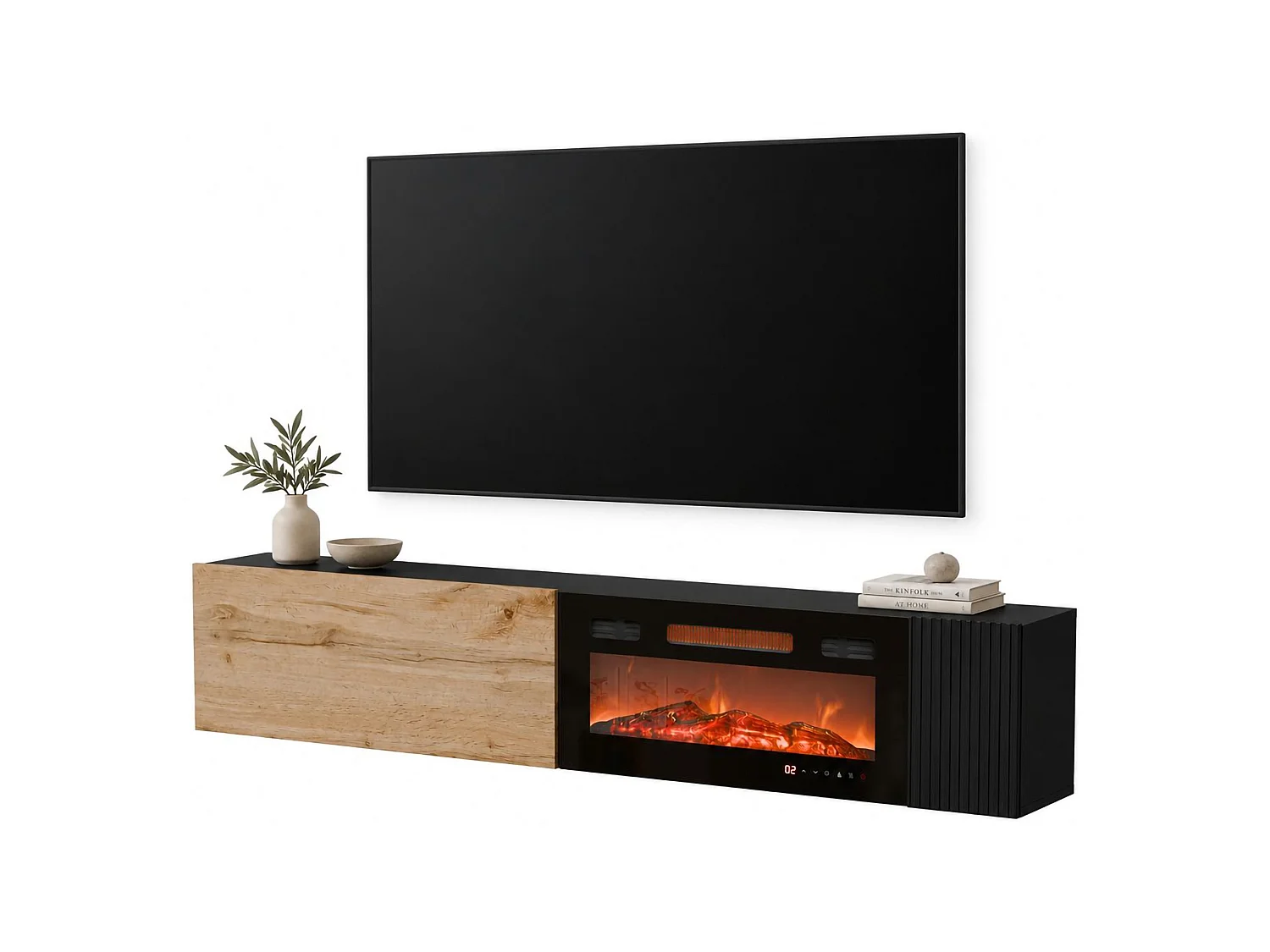 Mobile Porta tv Sindia, Modulabile, 200x30x31h cm Nero Antracite, un Ripiano, 2 Ante