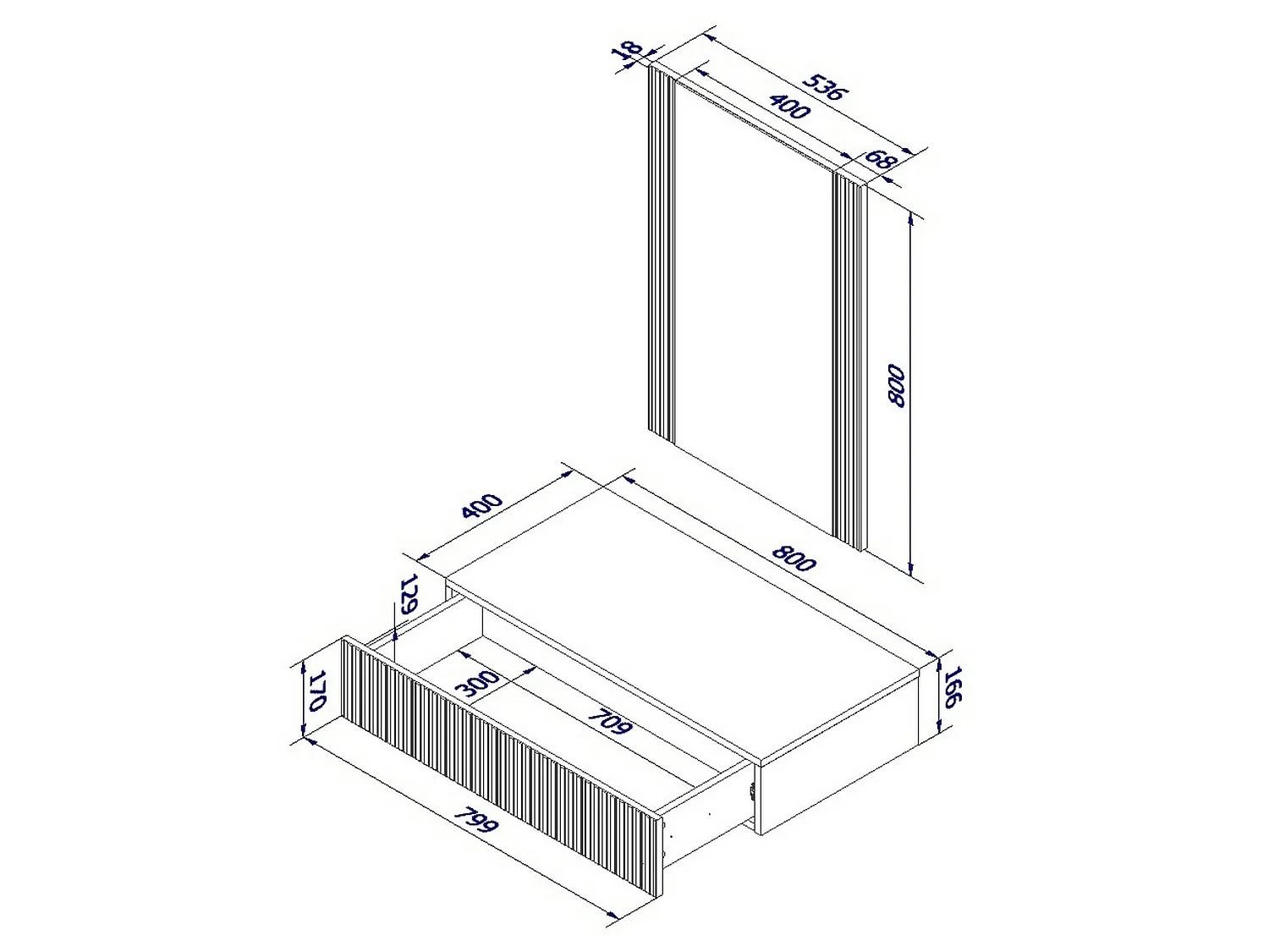 Console Fafe, Miroir Inclus, 41,6x80x97h cm Noir