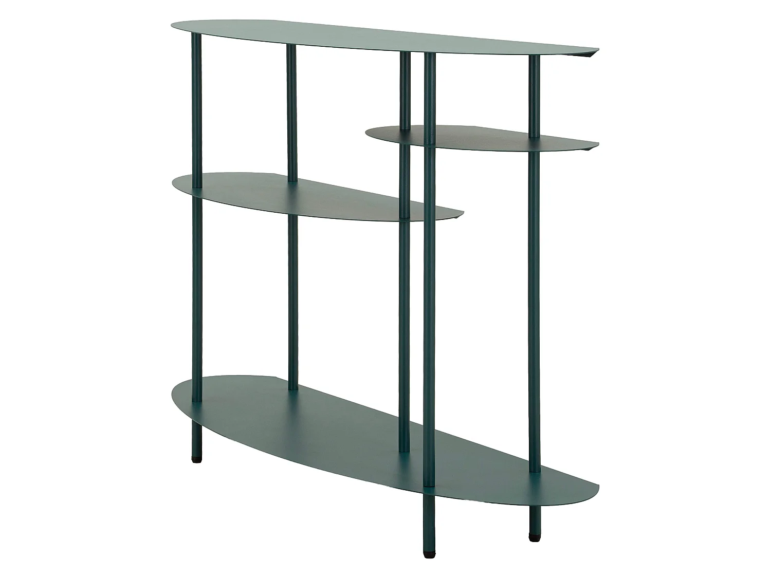 Consolle Gamisi, 4 Ripiani, 10x42x132h cm Verde Ottanio, Colore Ripiano Verde, Sfumatura Colore Struttura Ottanio