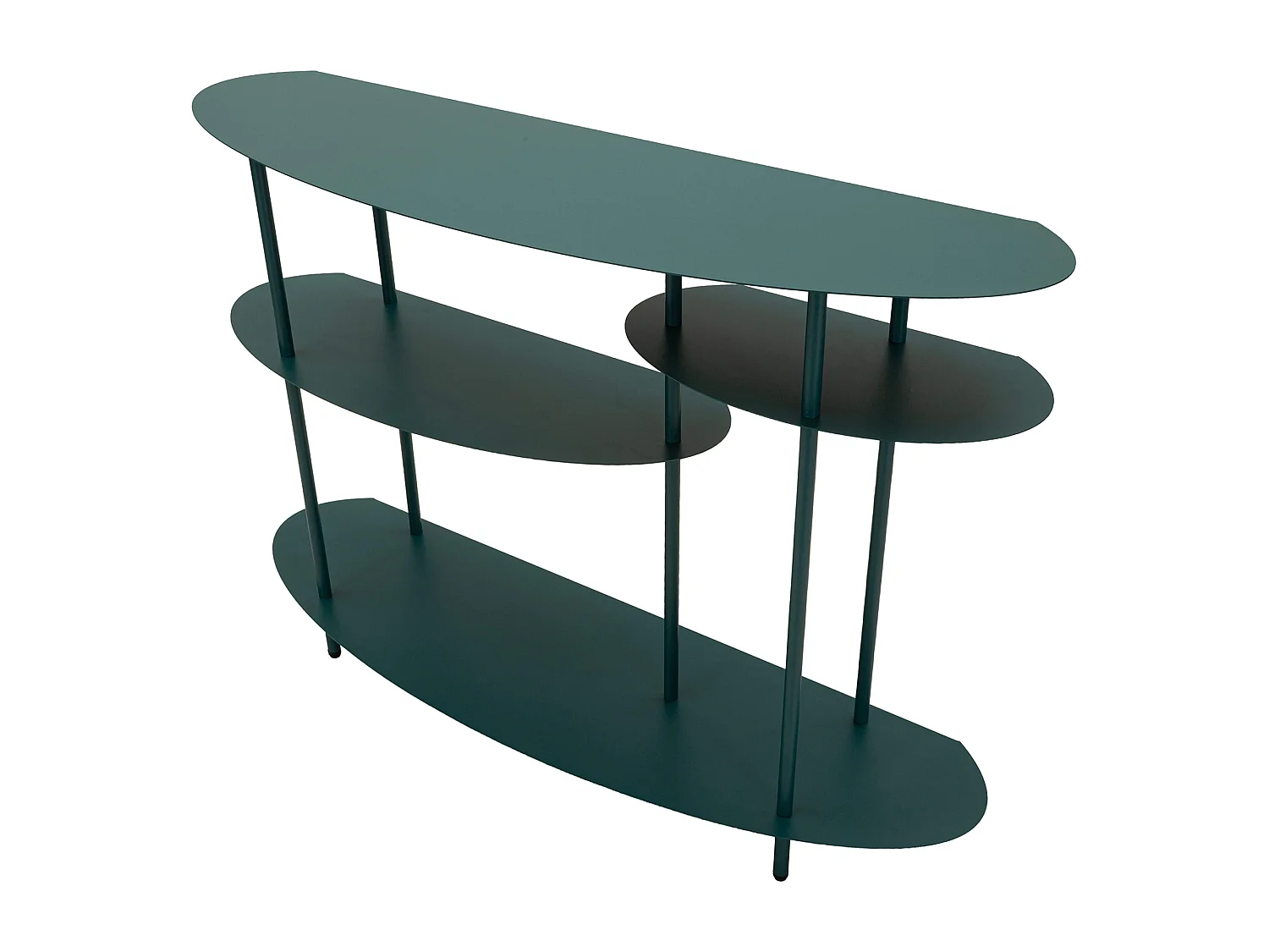 Consolle Gamisi, 4 Ripiani, 10x42x132h cm Verde Ottanio, Colore Ripiano Verde, Sfumatura Colore Struttura Ottanio