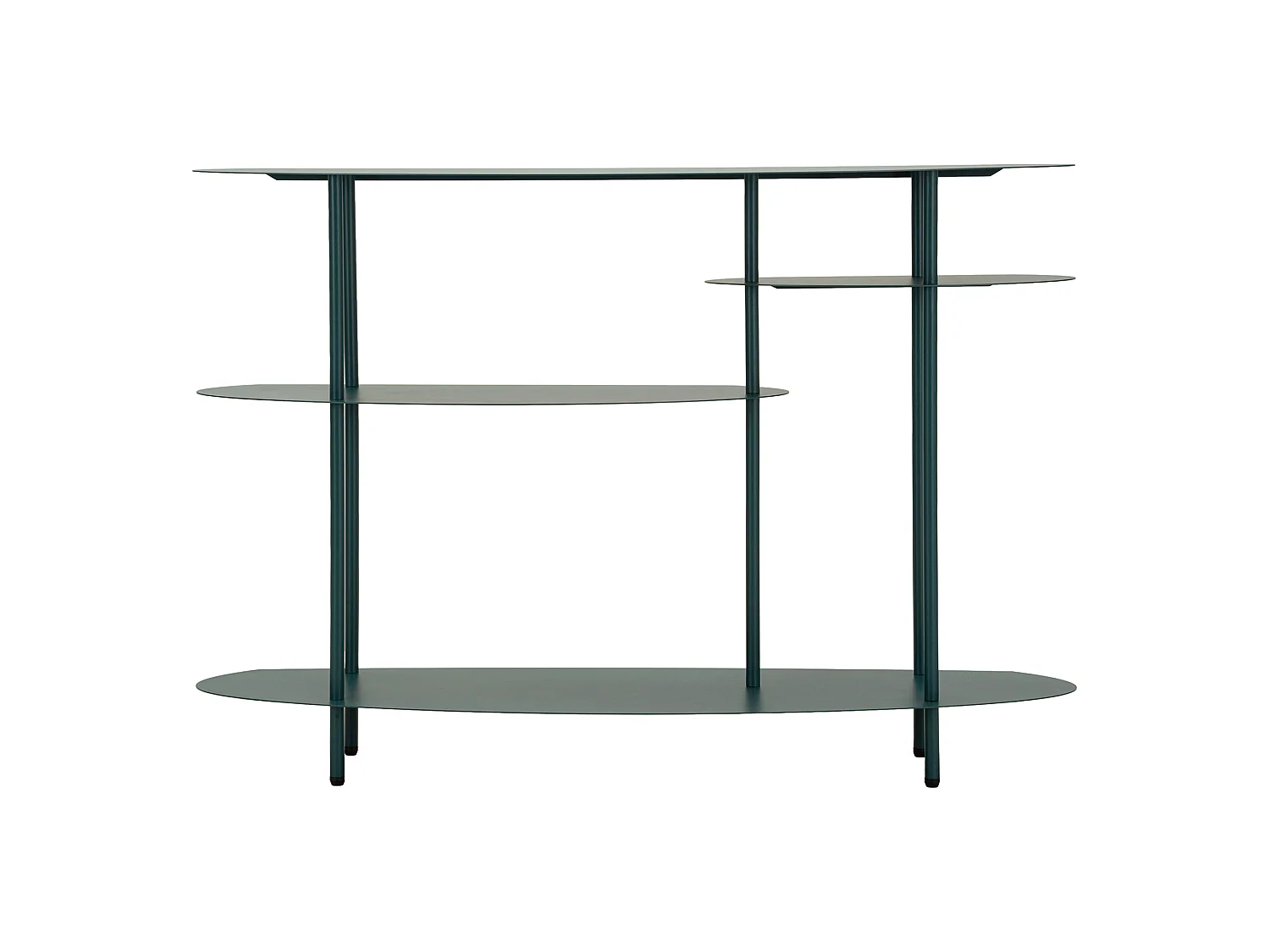 Consolle Gamisi, 4 Ripiani, 10x42x132h cm Verde Ottanio, Colore Ripiano Verde, Sfumatura Colore Struttura Ottanio