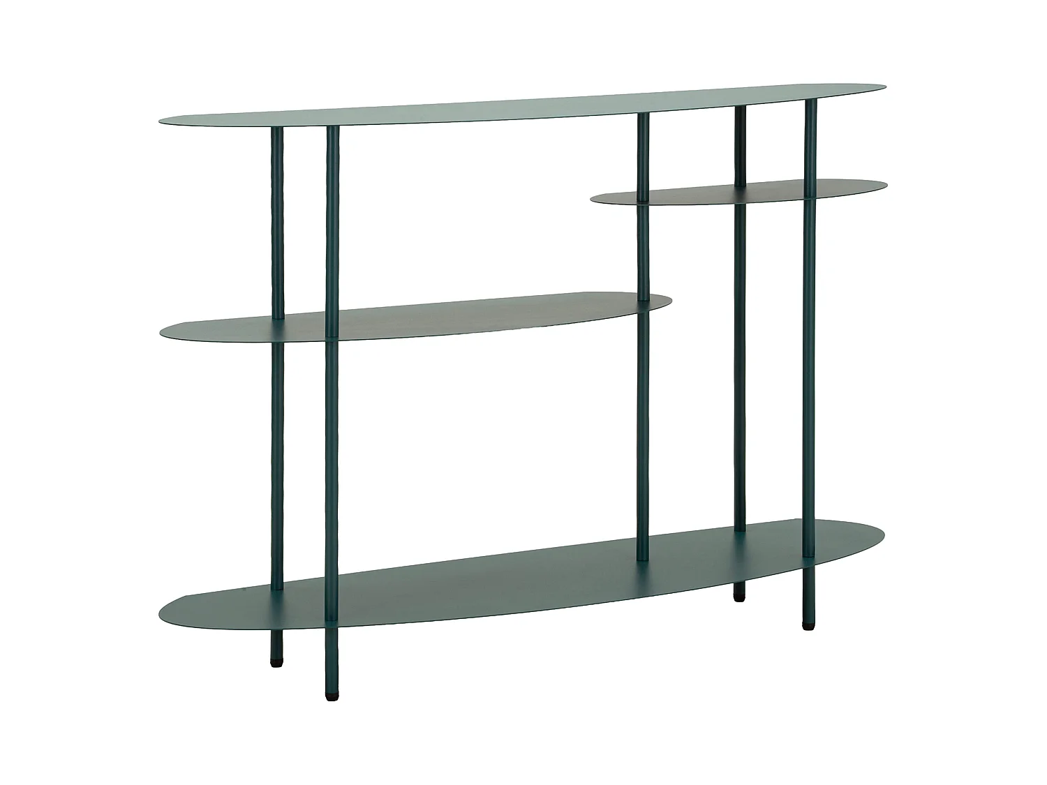 Consolle Gamisi, 4 Ripiani, 10x42x132h cm Verde Ottanio, Colore Ripiano Verde, Sfumatura Colore Struttura Ottanio