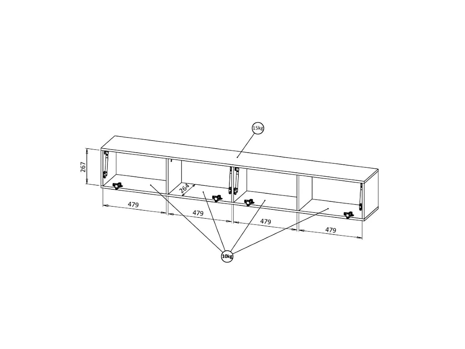 Sindia tv-meubel, Modulair, 200x30x31h cm Antracietzwart, 1 Plank, 2 Deuren