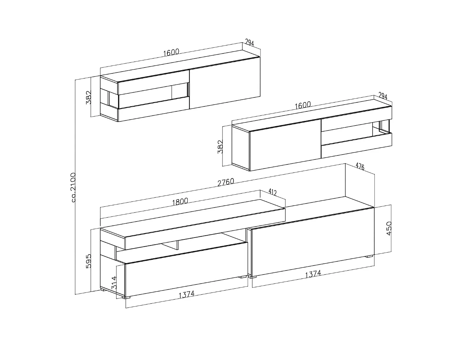 Parete Attrezzata Giacosa, Modulabile, Marrone Noce, Mobile Soggiorno, 6 Ante, Apertura Battente, a Ribalta