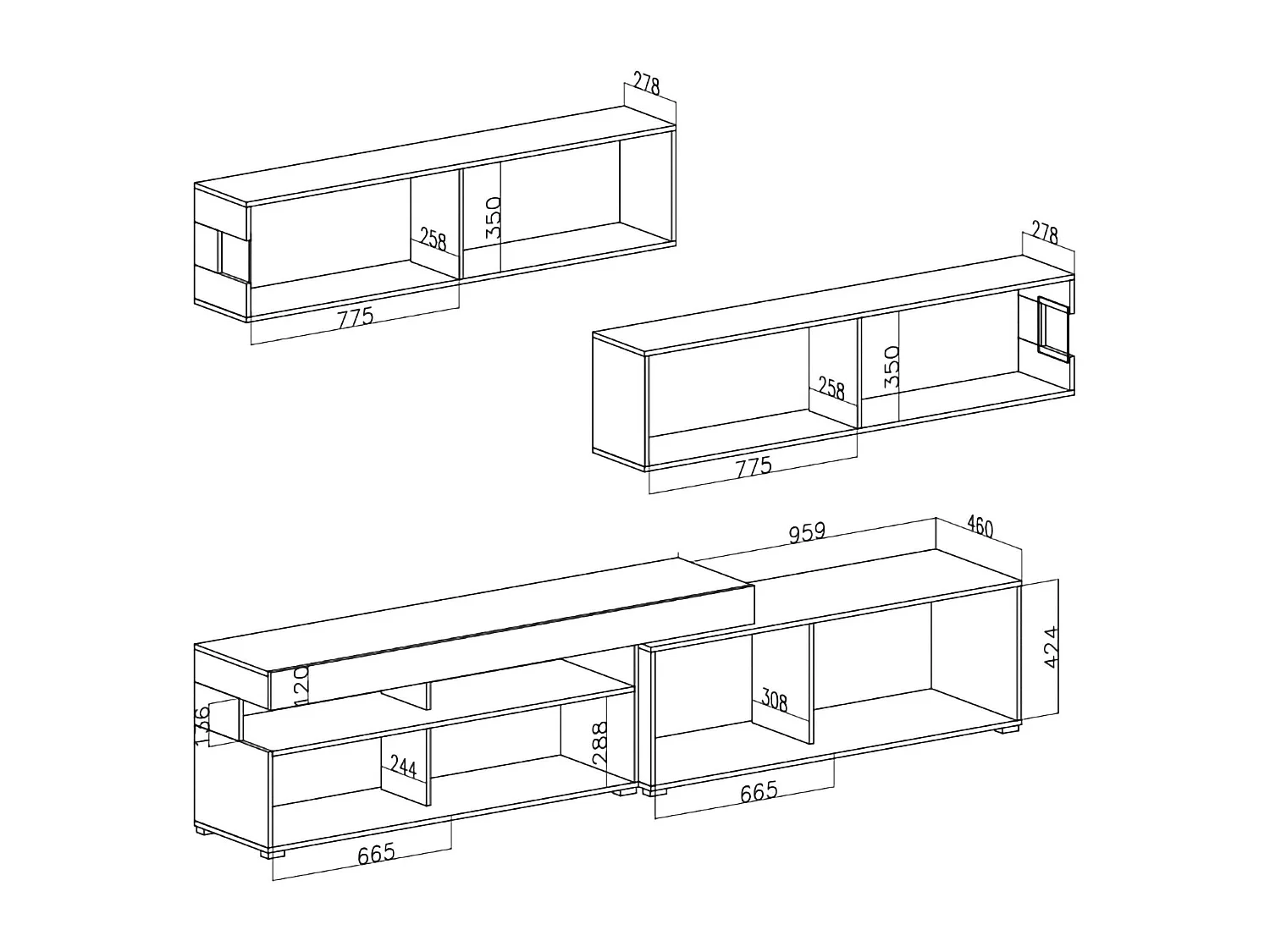 Parete Attrezzata Giacosa, Modulabile, Marrone Noce, Mobile Soggiorno, 6 Ante, Apertura Battente, a Ribalta