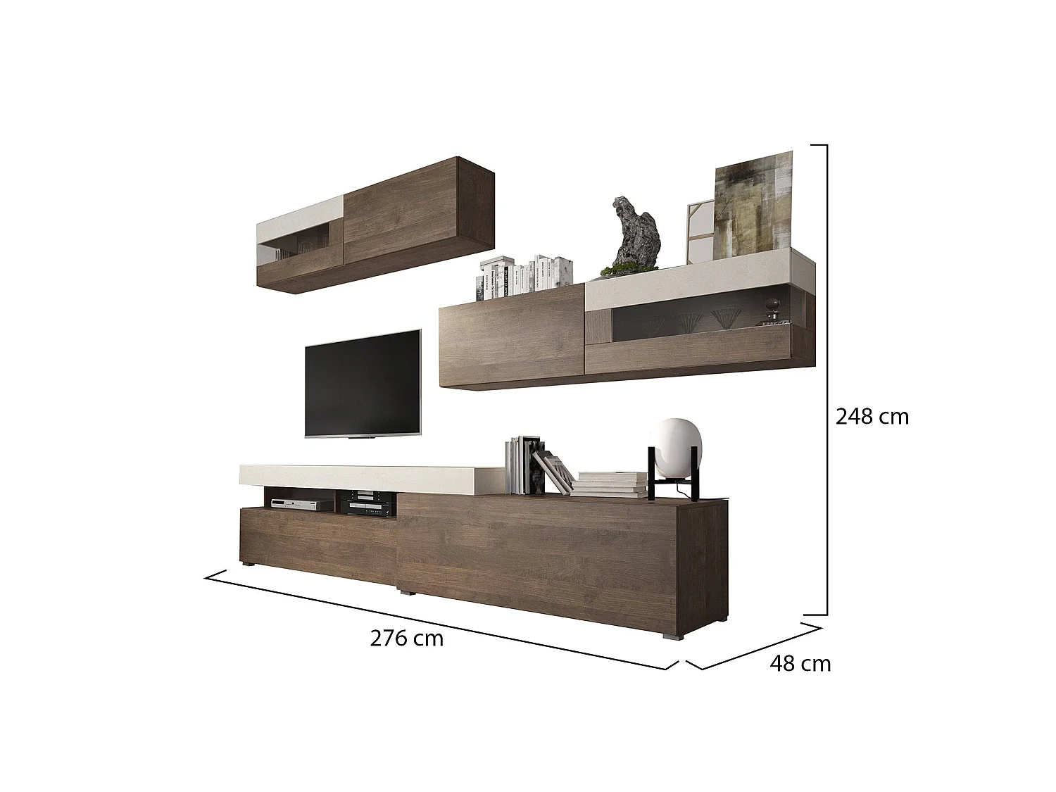Parete Attrezzata Giacosa, Modulabile, Marrone Noce, Mobile Soggiorno, 6 Ante, Apertura Battente, a Ribalta