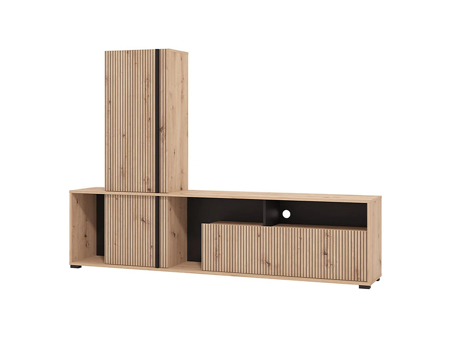 Parete Attrezzata Montiano, Modulabile, Marrone Rovere Nodi, Mobile Soggiorno, 7 Ripiani, 3 Ante