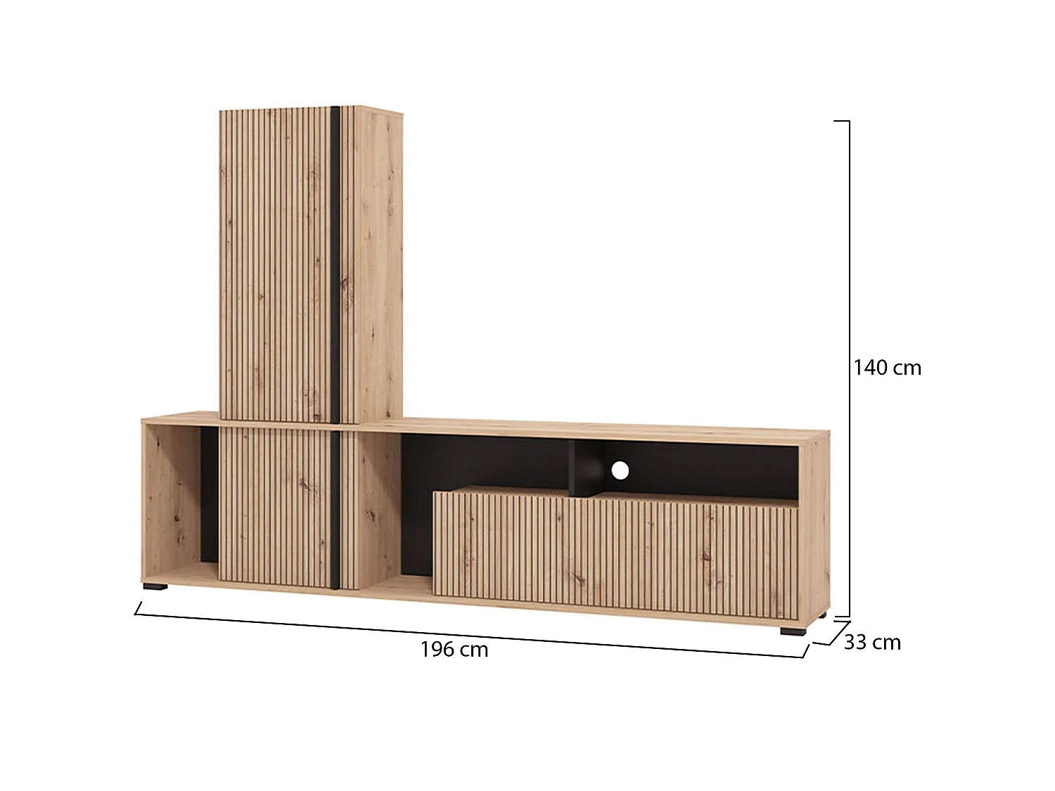 Parete Attrezzata Montiano, Modulabile, Marrone Rovere Nodi, Mobile Soggiorno, 7 Ripiani, 3 Ante