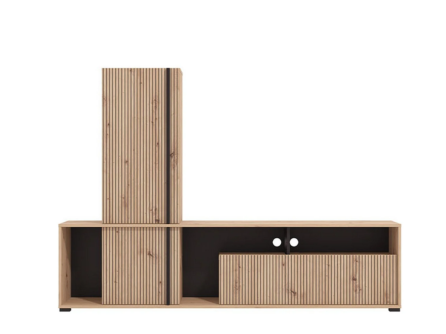 Parete Attrezzata Montiano, Modulabile, Marrone Rovere Nodi, Mobile Soggiorno, 7 Ripiani, 3 Ante