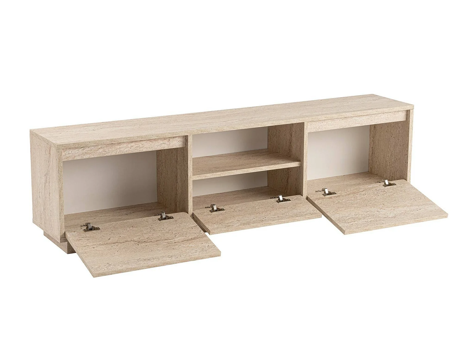 Morrigan tv-meubel, één legplank, 160x30x42h cm beige, 3 deuren, 4 vakken