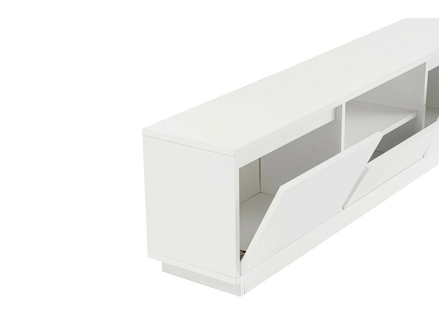 Tv-meubel Morrigan, één legplank, 160x30x42h cm wit, 3 deuren, 4 vakken