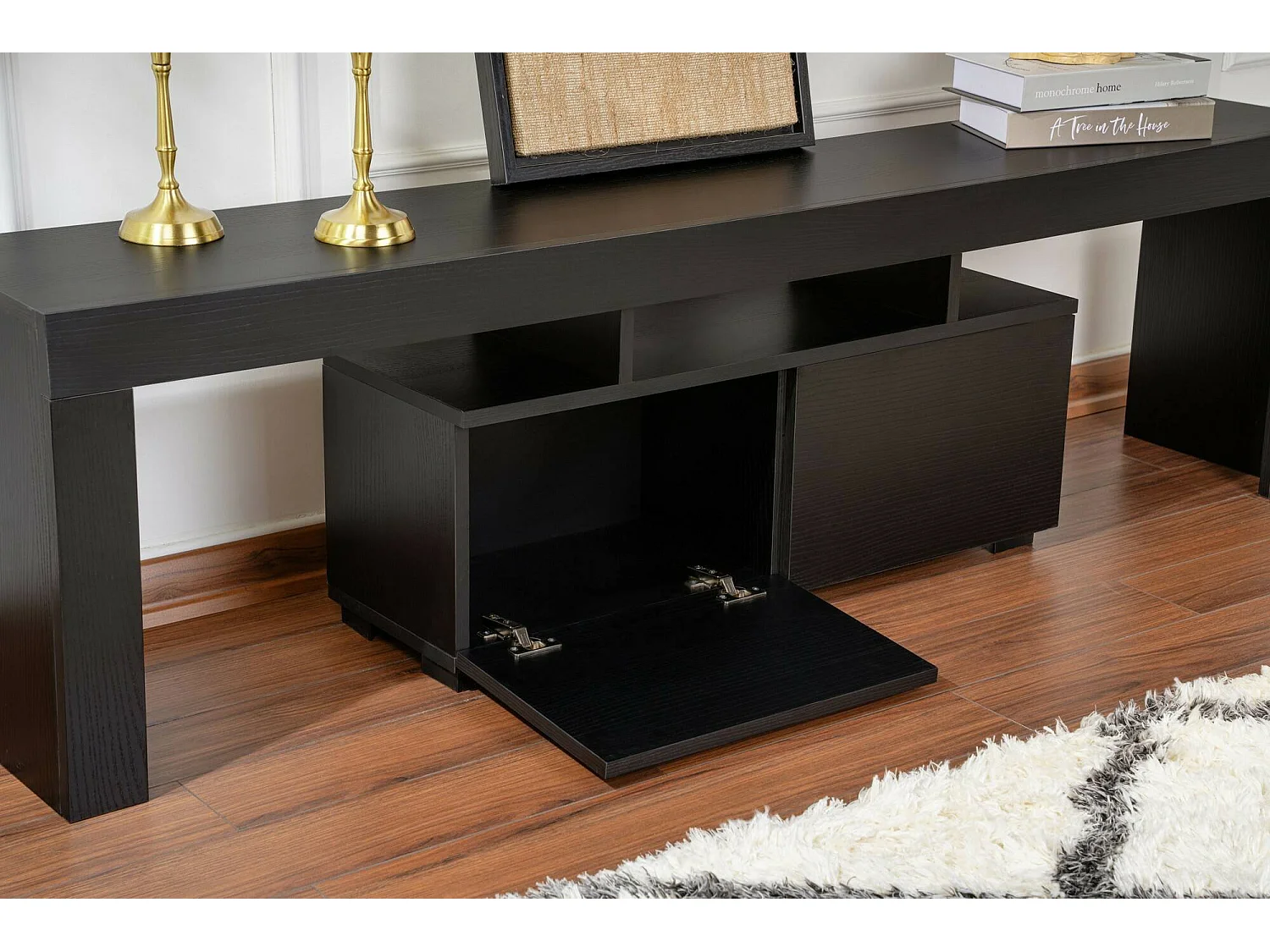 Mueble para TV Andarna, 2 estantes, 180x31x50h cm negro, 2 puertas, 3 compartimentos