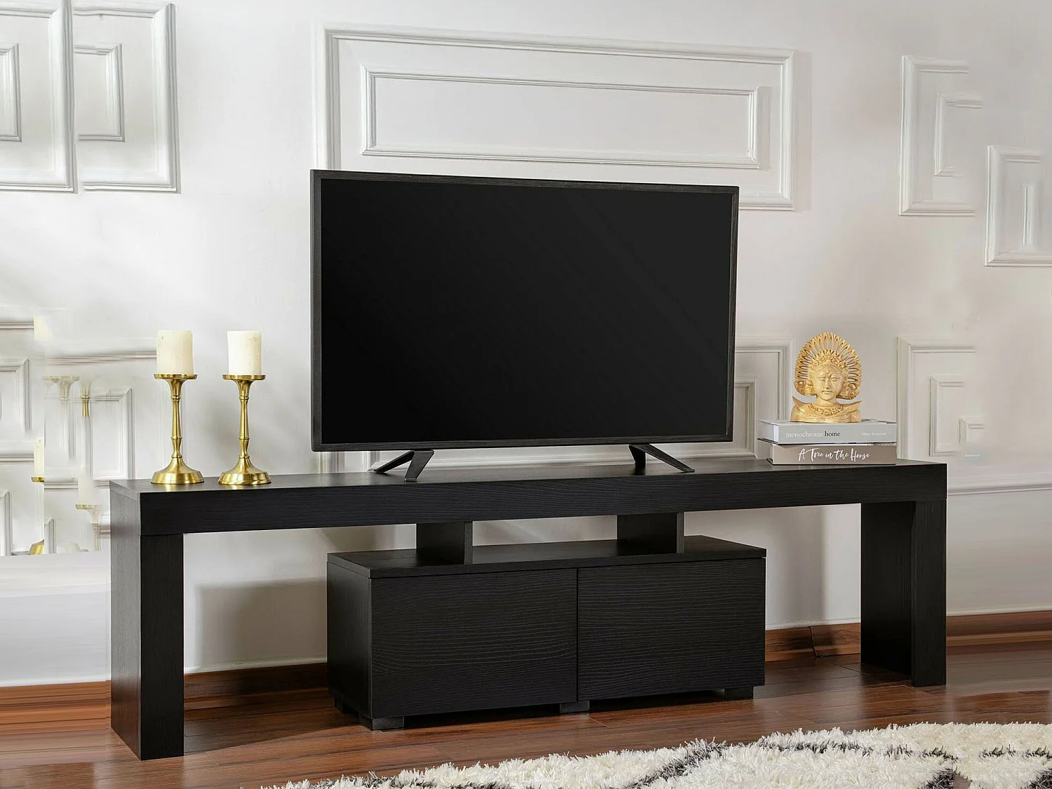 Mueble para TV Andarna, 2 estantes, 180x31x50h cm negro, 2 puertas, 3 compartimentos