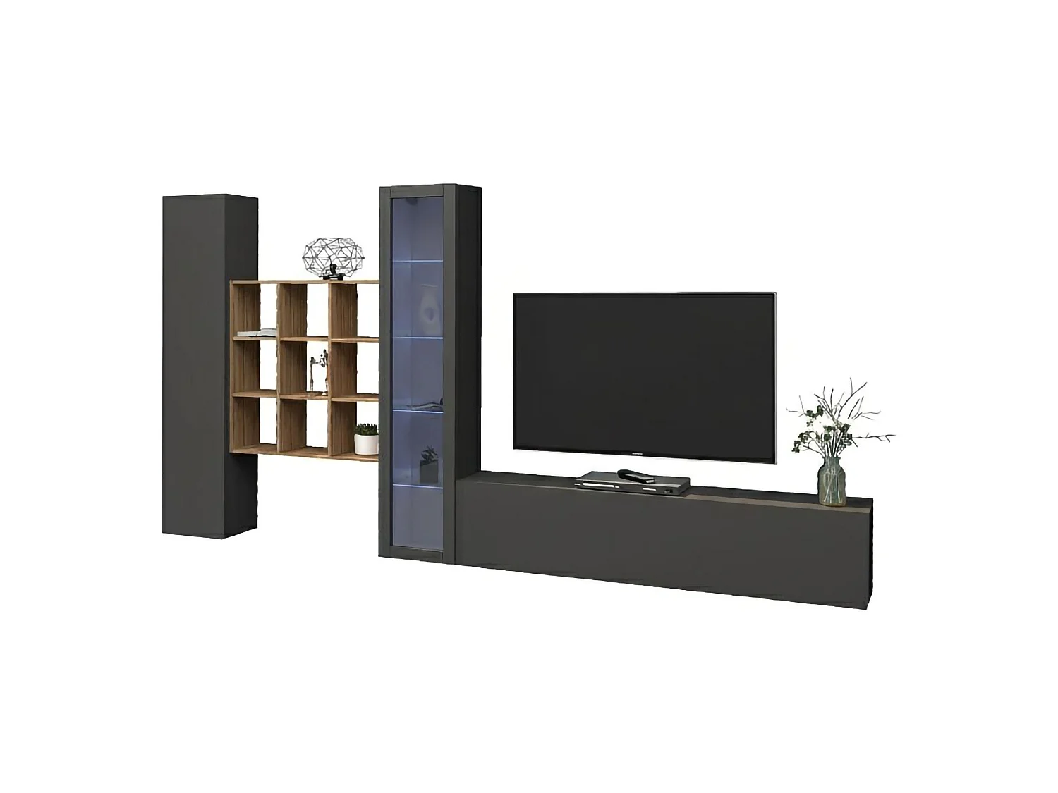 Parete Equipée Emilio, Modulable Made in Italy, 30x310x180h cm Noir Anthracite