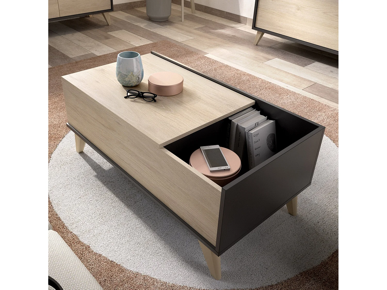 Set Mobili da Soggiorno Tuscola, Modulabile, Marrone Rovere, 5 Ripiani, Apertura Battente, a Ribalta, Sollevabile