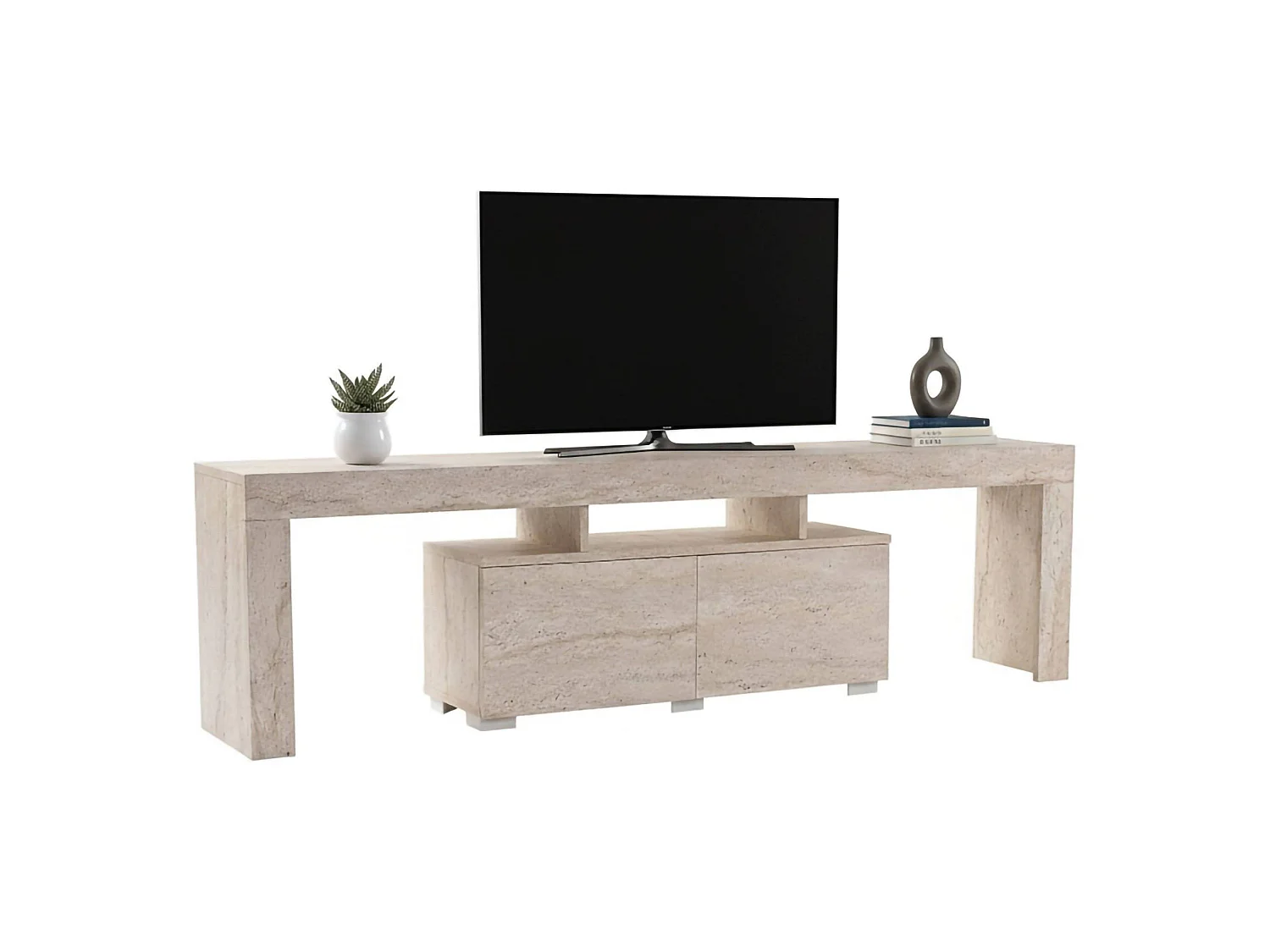 Mueble para TV Andarna, 2 estantes, 180x31x50h cm beige, 2 puertas, 3 compartimentos