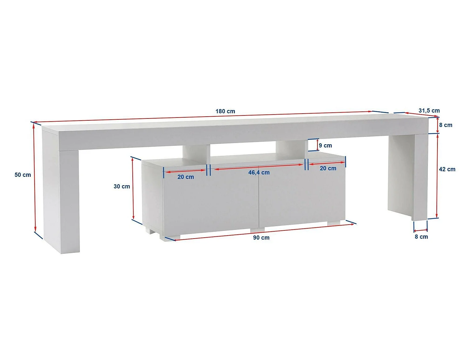 Mueble para TV Andarna, 2 estantes, 180x31x50h cm beige, 2 puertas, 3 compartimentos