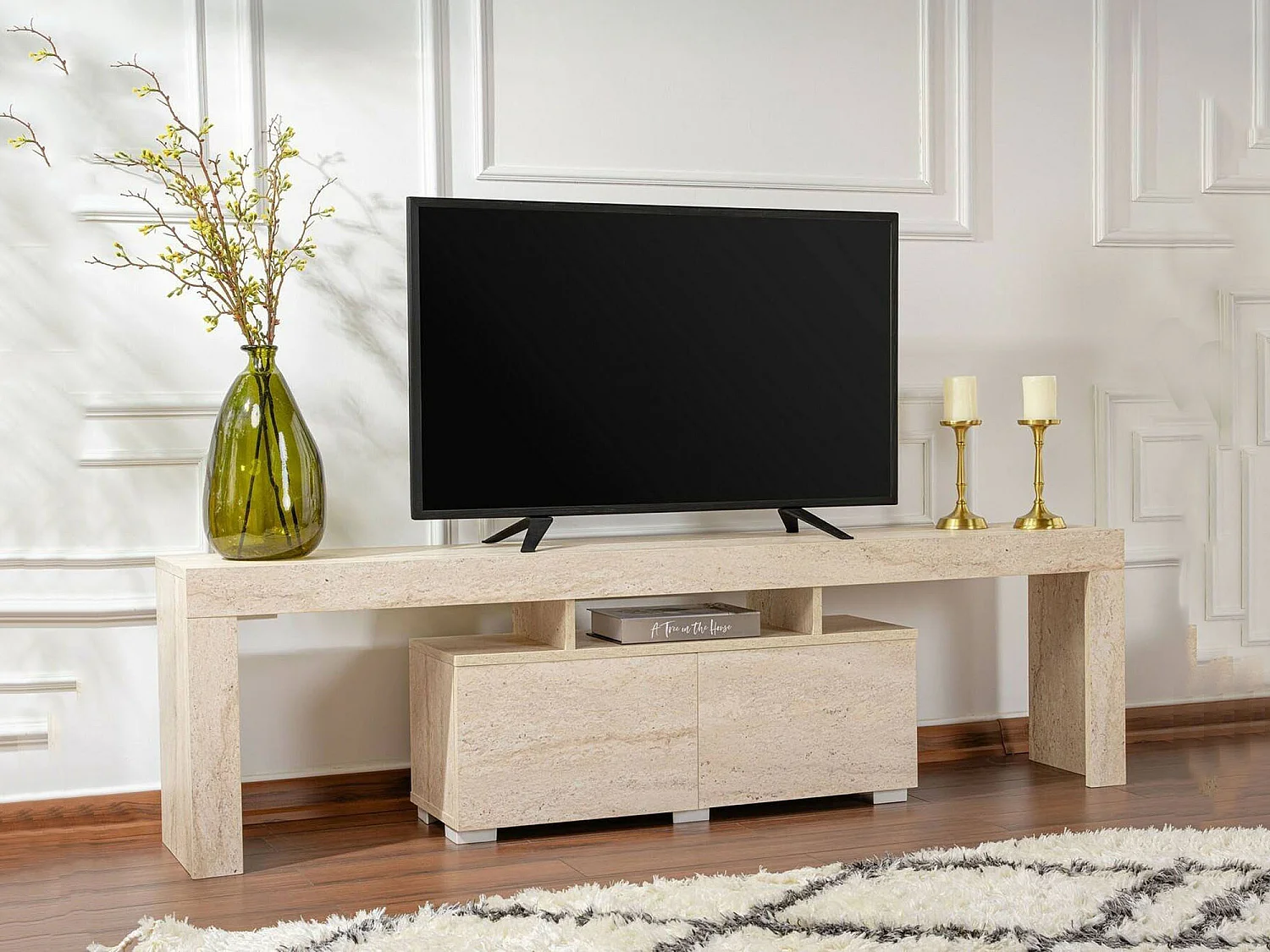 Mueble para TV Andarna, 2 estantes, 180x31x50h cm beige, 2 puertas, 3 compartimentos