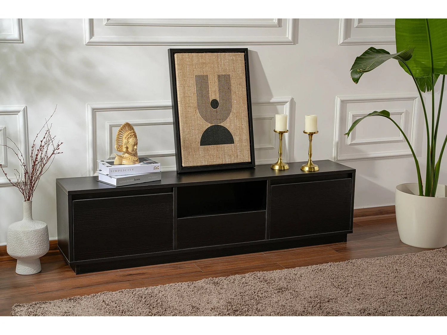 Meuble TV Morrigan, une étagère, 29.5x160x42h cm Noir