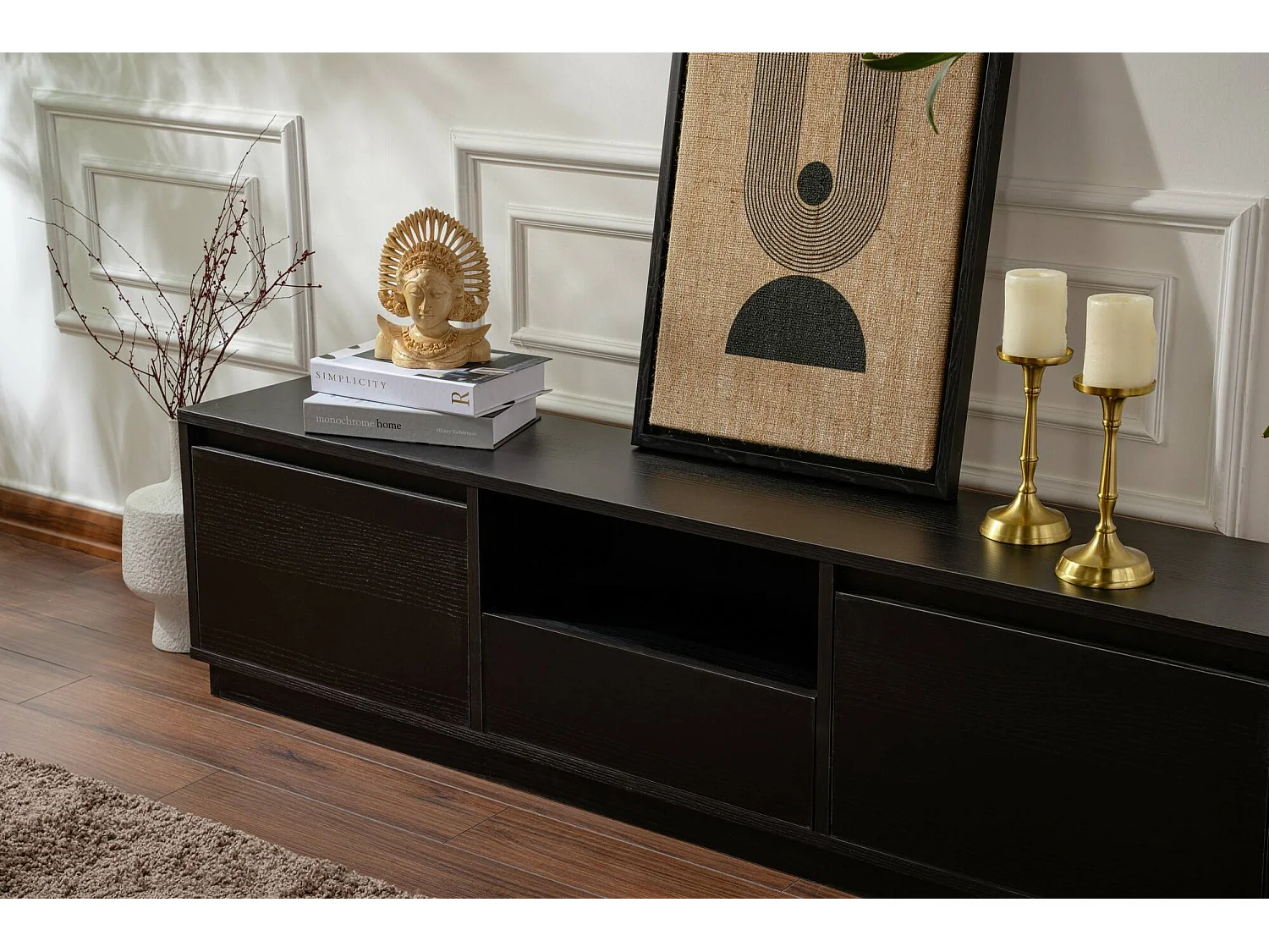 Meuble TV Morrigan, une étagère, 29.5x160x42h cm Noir