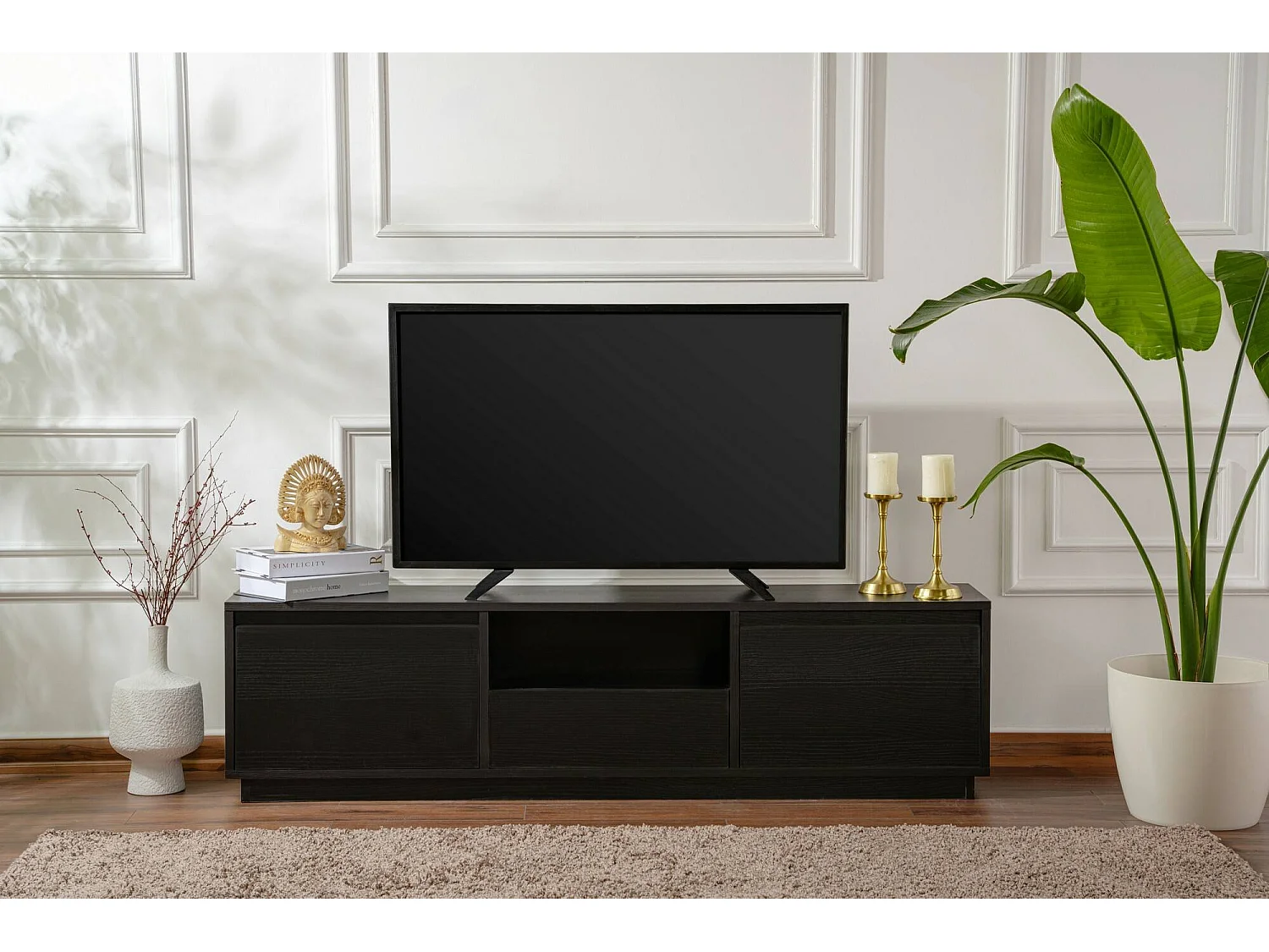 Meuble TV Morrigan, une étagère, 29.5x160x42h cm Noir