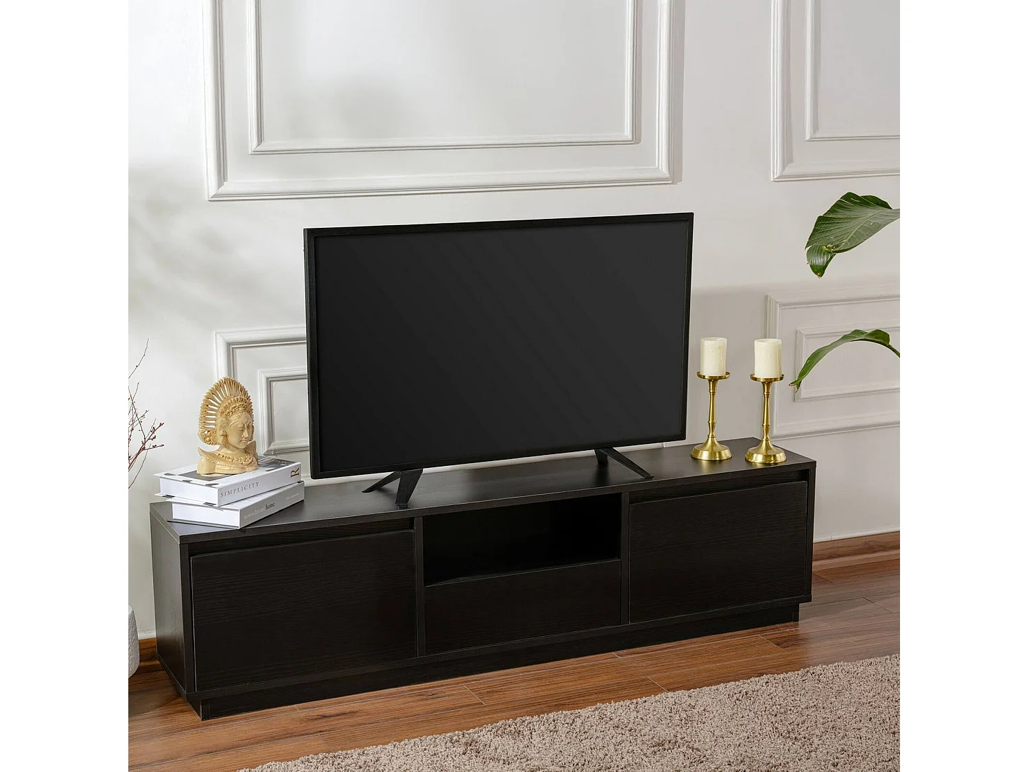 Meuble TV Morrigan, une étagère, 29.5x160x42h cm Noir