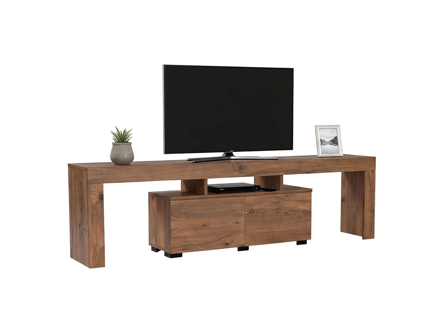 Tv-meubel Andarna, 2 planken, 180x31x50h cm, dennenbruin, klepopening, 2 deuren