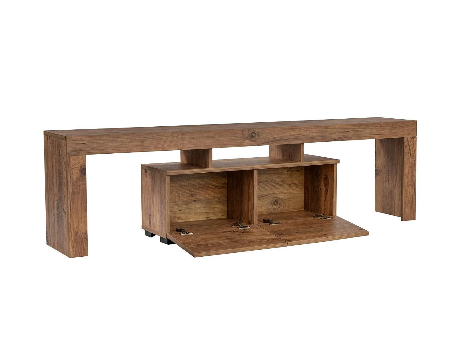 Tv-meubel Andarna, 2 planken, 180x31x50h cm, dennenbruin, klepopening, 2 deuren