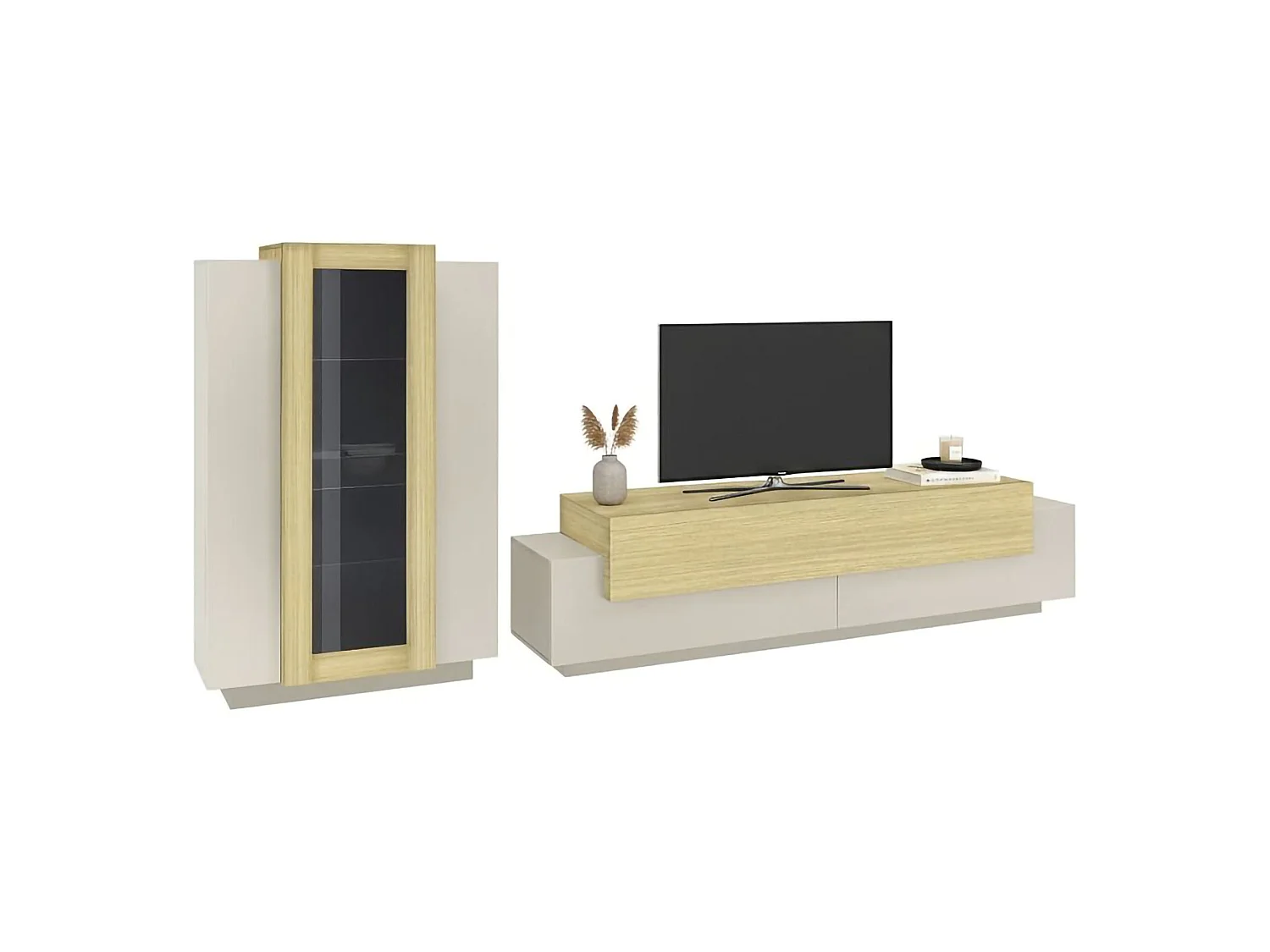 Parete Attrezzata Lazzate, Modulabile Made in Italy, Beige, Mobile Soggiorno, 10 Ripiani, Apertura a Ribalta, Battente