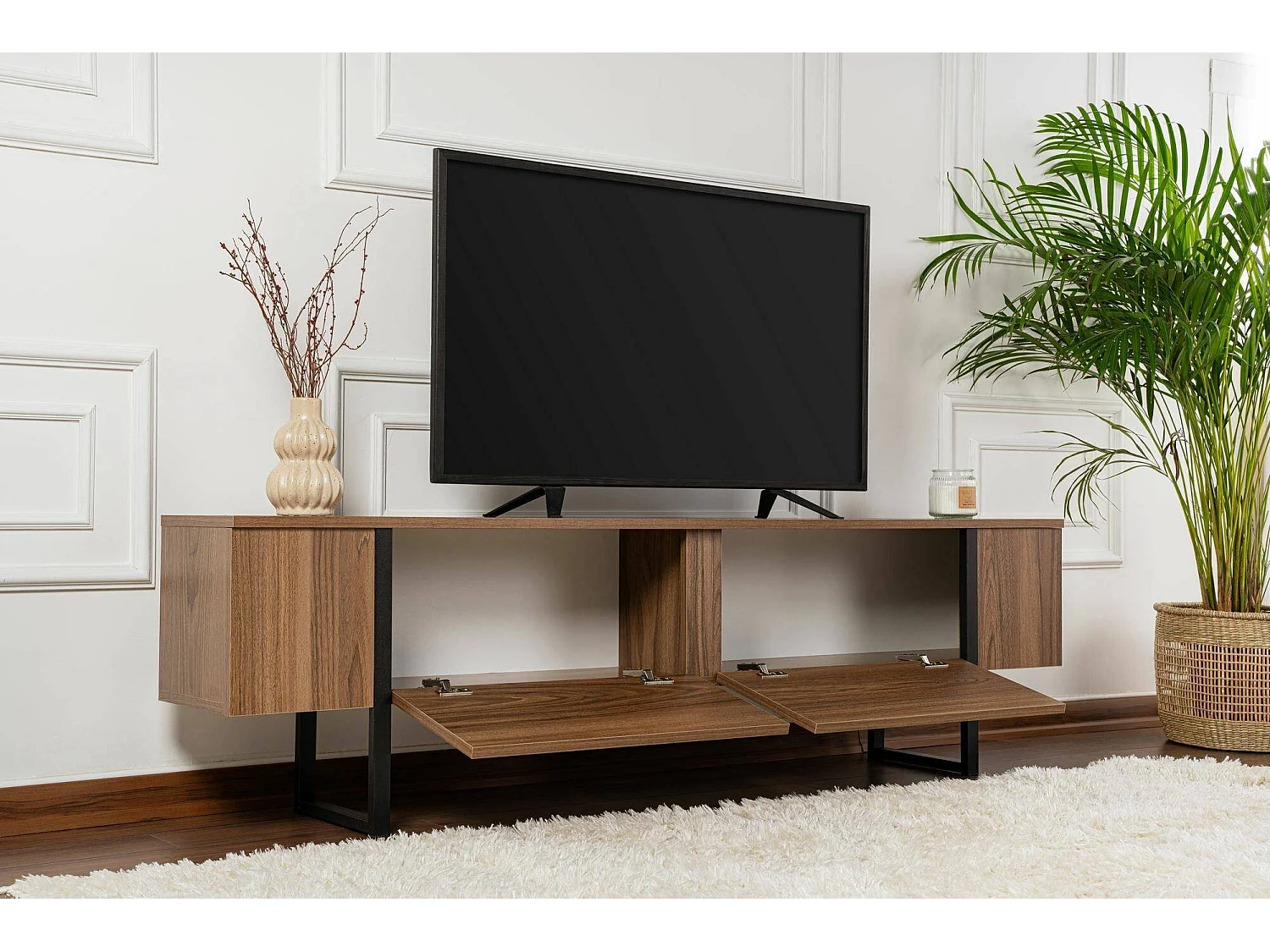 Meuble TV Tarquin, une étagère, 29,5x180x50h cm, Brun Noyer