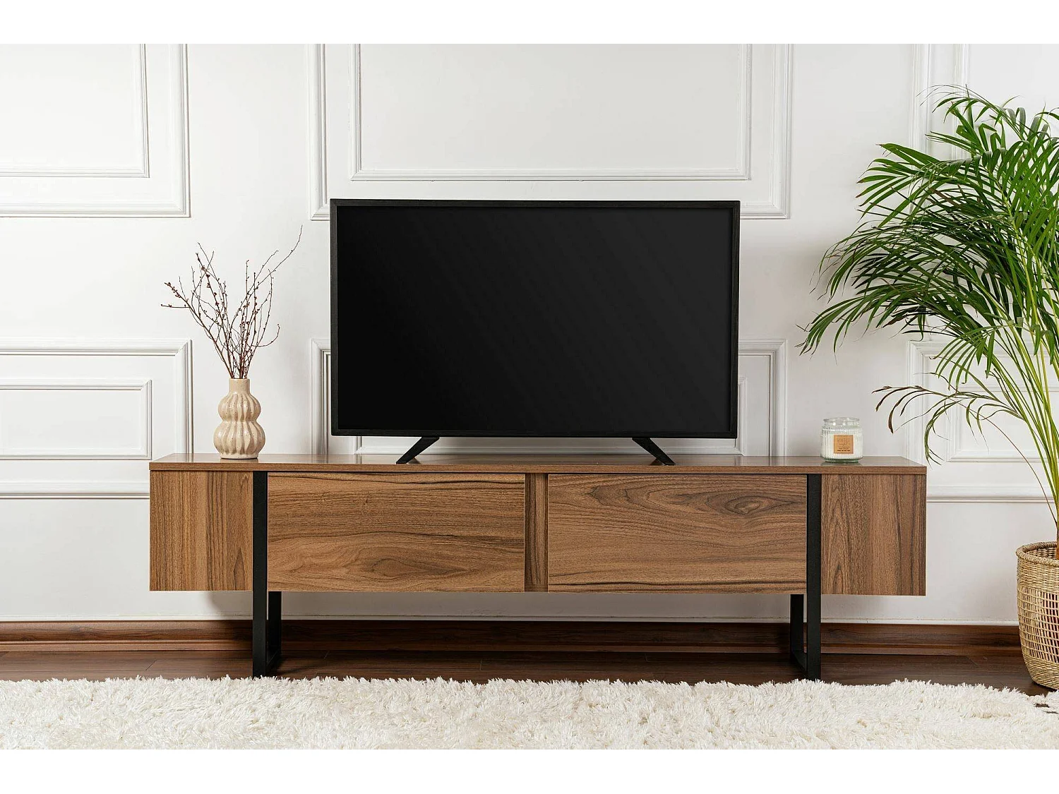Meuble TV Tarquin, une étagère, 29,5x180x50h cm, Brun Noyer