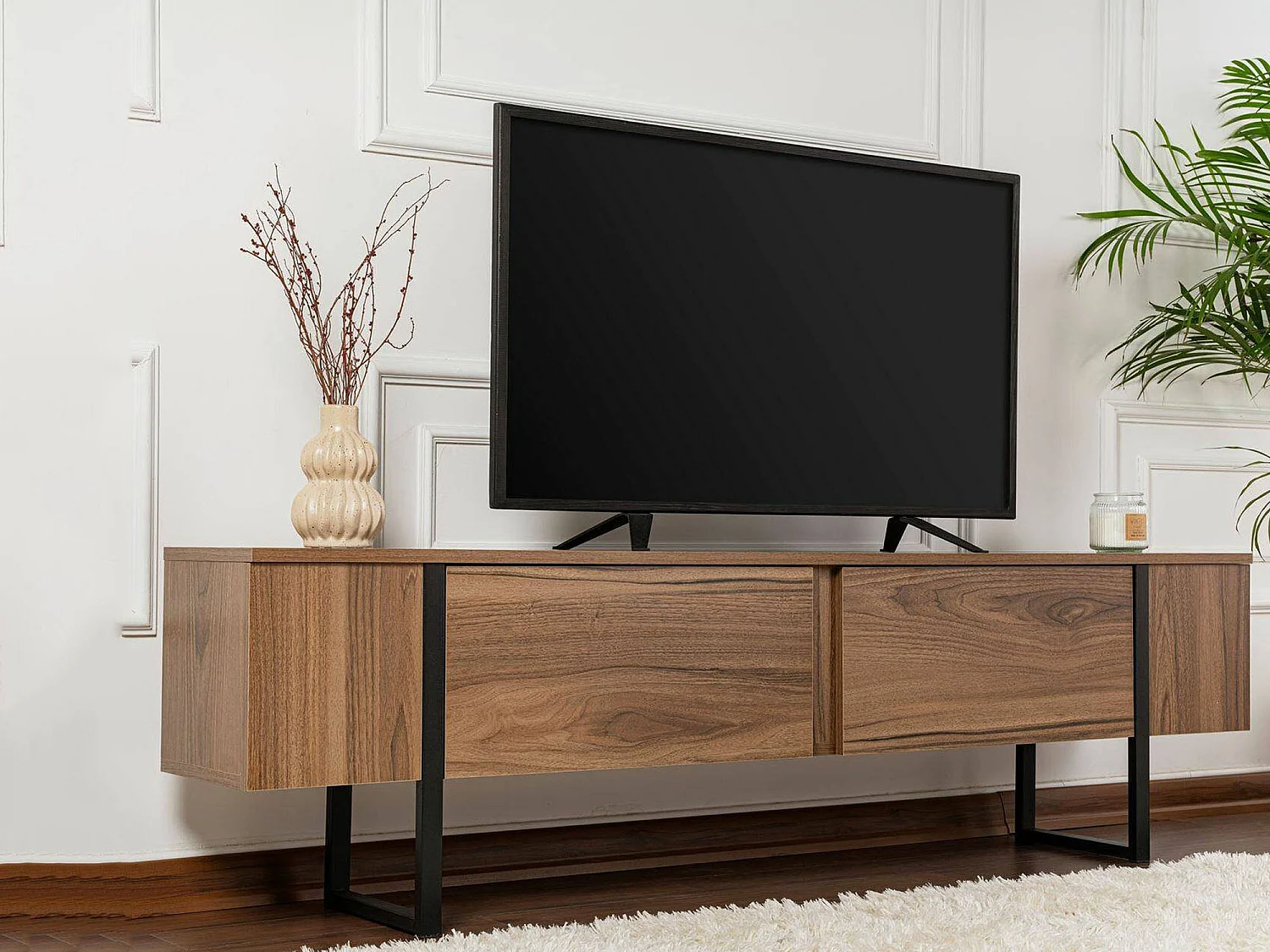 Meuble TV Tarquin, une étagère, 29,5x180x50h cm, Brun Noyer