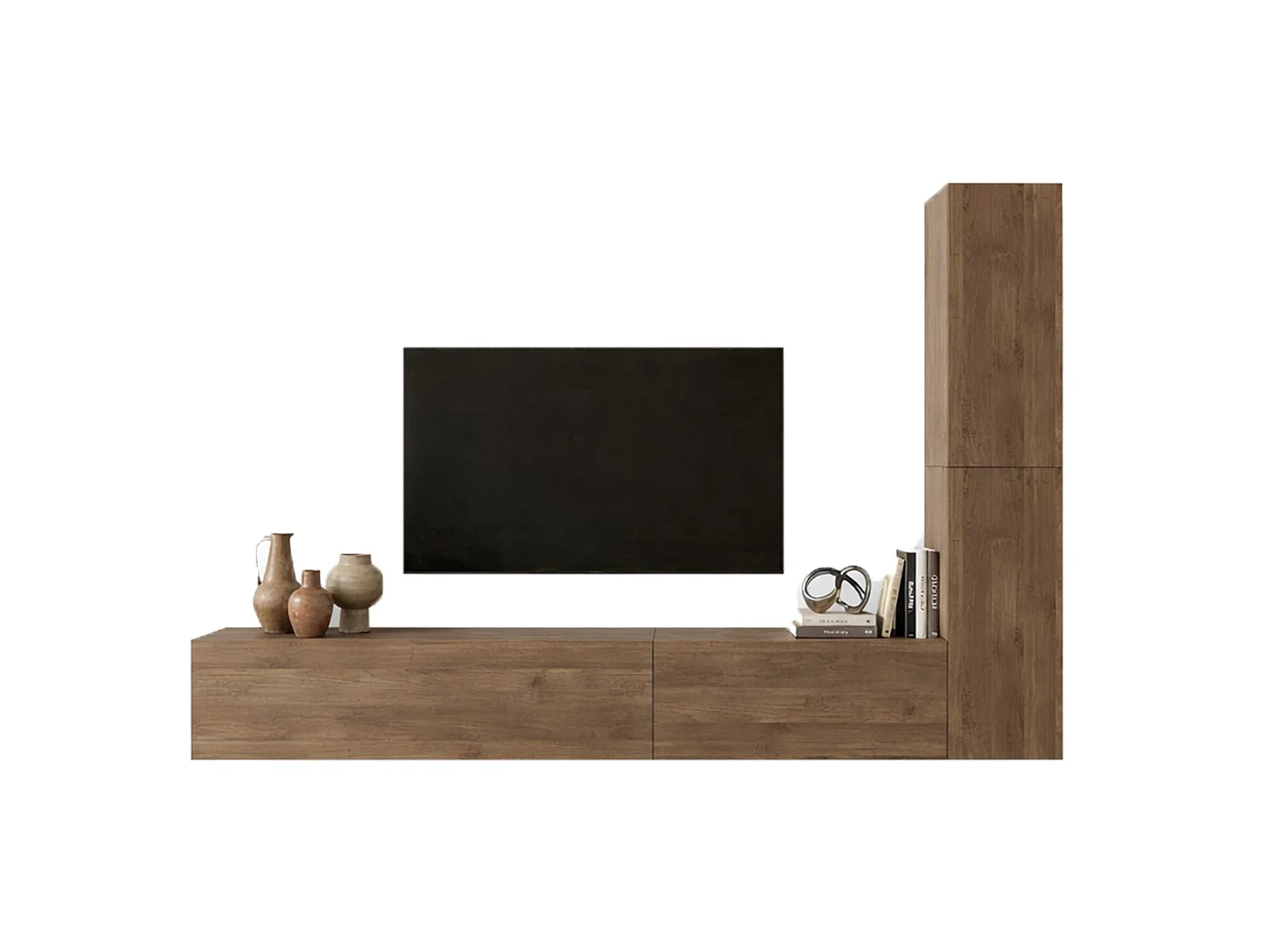 Parete Attrezzata Gatafa, Modulabile, Marrone Noce, Mobile Soggiorno, 4 Ripiani, 4 Ante