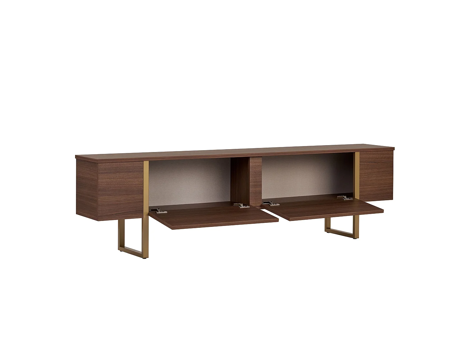 Meuble TV Abishia, 2 Portes, 180x30x50h cm Chêne Marron, 2 Compartiments, Ouverture Rabattable