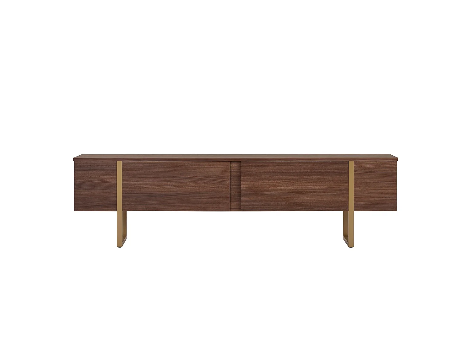 Meuble TV Abishia, 2 Portes, 180x30x50h cm Chêne Marron, 2 Compartiments, Ouverture Rabattable