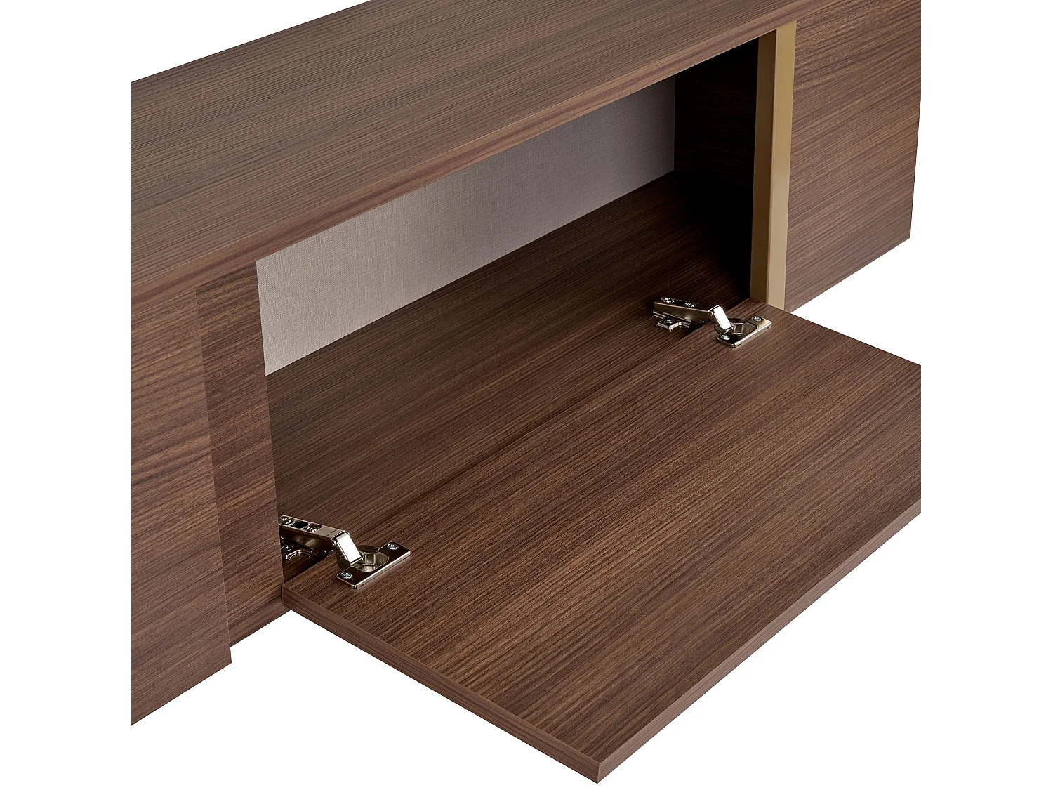 Meuble TV Abishia, 2 Portes, 180x30x50h cm Chêne Marron, 2 Compartiments, Ouverture Rabattable