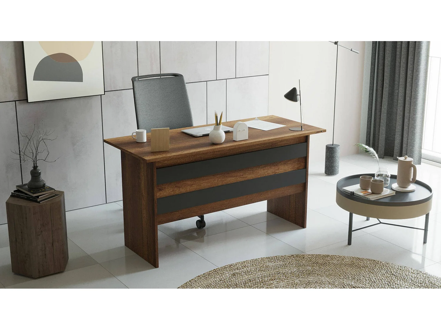 Bureau Antilia, Plateau Brun, 60x140x73,8h cm Noyer Brun