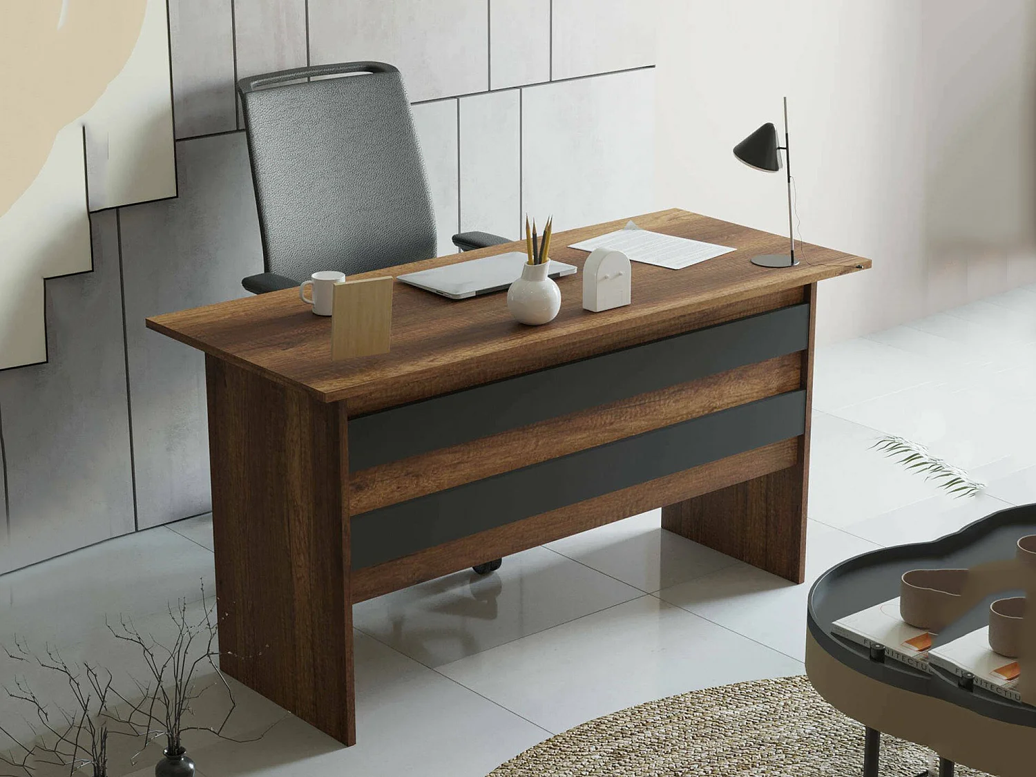 Bureau Antilia, Plateau Brun, 60x140x73,8h cm Noyer Brun