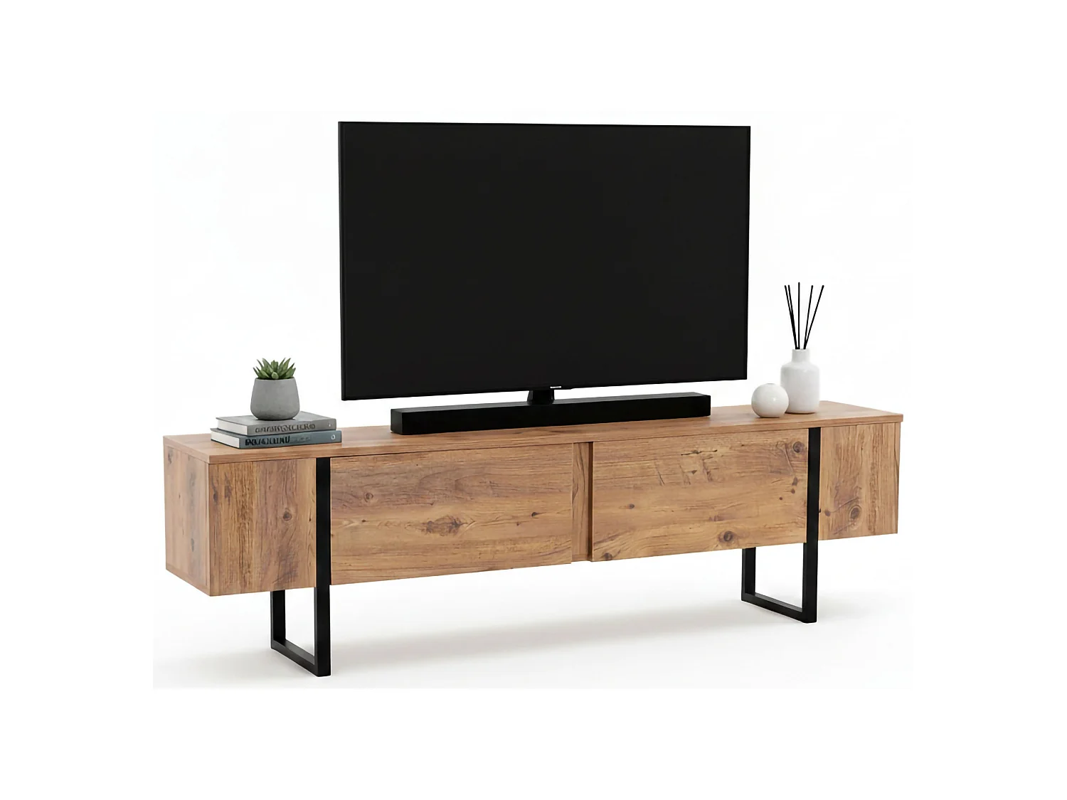 Meuble TV Lilith, une étagère, 29,5x180x50h cm Noir Pin